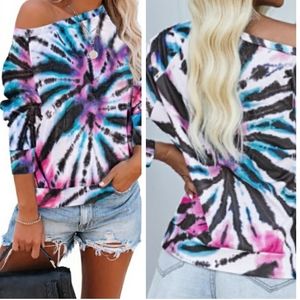 🆕️ Tie Dye Oversized LS Top White Black